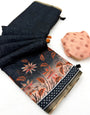 Pulsating Black Printed Cotton Silk Saree With Murmurous Blouse Piece