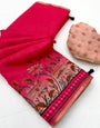 Piquant Dark Pink Printed Cotton Silk Saree With Ineffable Blouse Piece