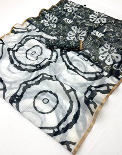 Fantabulous Off White Printed Cotton Silk Saree With Staggering Blouse Piece