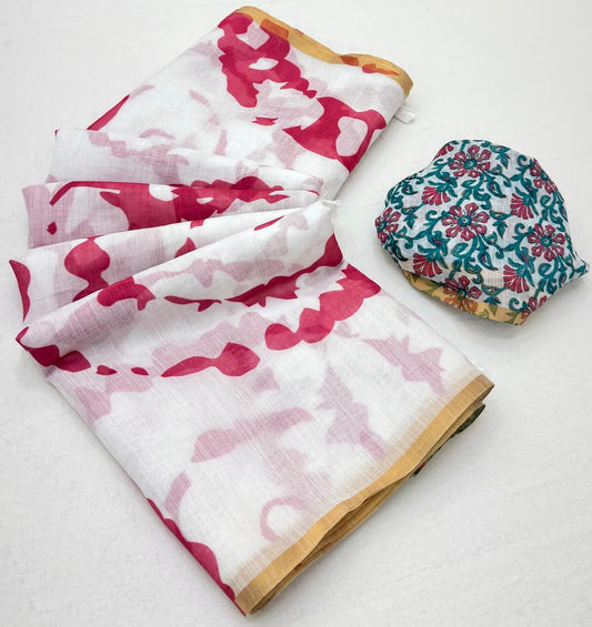 Scintilla Off White Printed Cotton Silk Saree With Ephemeral Blouse Piece