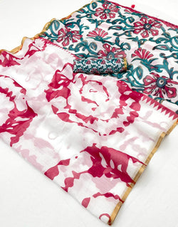 Scintilla Off White Printed Cotton Silk Saree With Ephemeral Blouse Piece