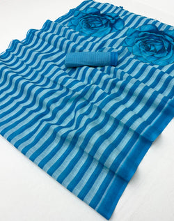 Enchanting Blue Printed Cotton Silk Saree With Fairytale Blouse Piece