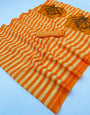 Conflate Orange Printed Cotton Silk Saree With Glowing Blouse Piece