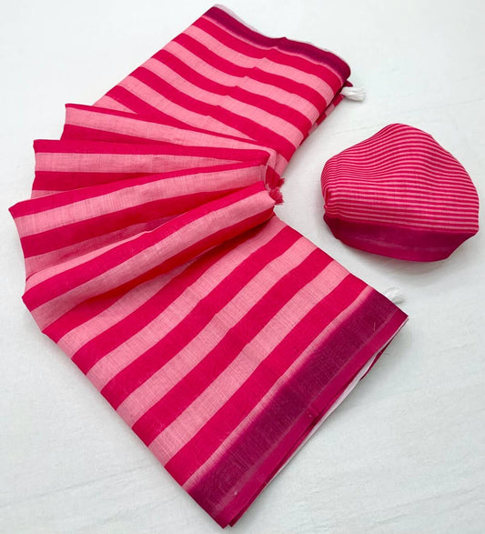 Tremendous Dark Pink Printed Cotton Silk Saree With Eloquence Blouse Piece