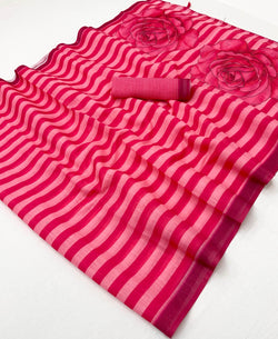 Tremendous Dark Pink Printed Cotton Silk Saree With Eloquence Blouse Piece