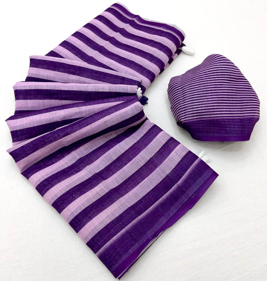 Snappy Purple Printed Cotton Silk Saree With Marvellous Blouse Piece
