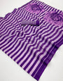 Snappy Purple Printed Cotton Silk Saree With Marvellous Blouse Piece
