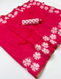 Improbable Dark Pink Printed Cotton Silk Saree With Susurrous Blouse Piece