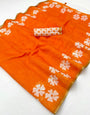 Ethnic Orange Printed Cotton Silk Saree With Intricate Blouse Piece