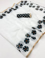 Unique Off White Printed Cotton Silk Saree With Sonorous Blouse Piece