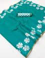 Smart Sea Green Printed Cotton Silk Saree With Bucolic Blouse Piece