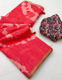 Charismatic Pink Printed Cotton Silk Saree With Pretty Blouse Piece