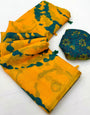 Sophisticated Yellow Printed Cotton Silk Saree With Proficient Blouse Piece