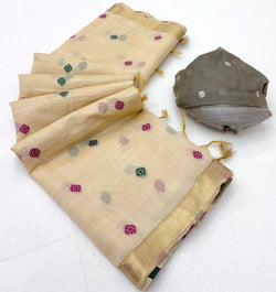 Admirable Beige Pure Munga Cotton Silk Saree With Flamboyant Blouse Piece