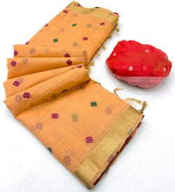 Capricious Peach Pure Munga Cotton Silk Saree With Seraphic Blouse Piece