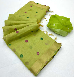 Smart Green Pure Munga Cotton Silk Saree With Enchanting Blouse Piece