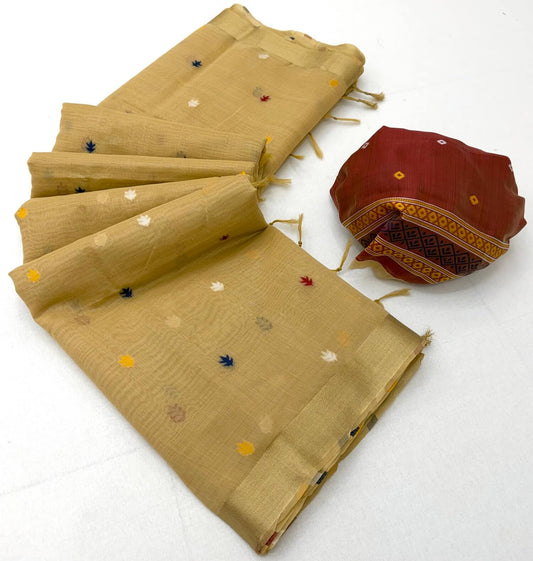 Lagniappe Yellow Pure Munga Cotton Silk Saree With Whimsical Blouse Piece