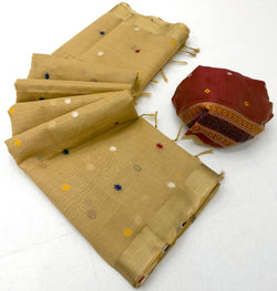 Lagniappe Yellow Pure Munga Cotton Silk Saree With Whimsical Blouse Piece