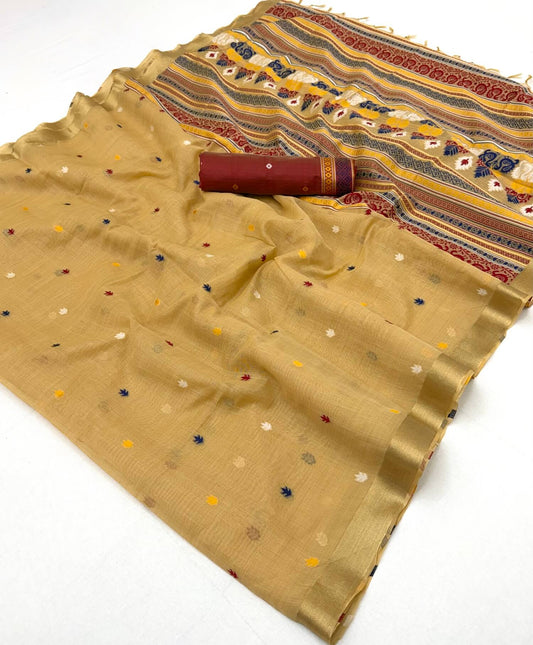 Lagniappe Yellow Pure Munga Cotton Silk Saree With Whimsical Blouse Piece