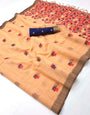 Posh Peach Pure Munga Cotton Silk Saree With Extraordinary Blouse Piece