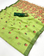Brood Pista Pure Munga Cotton Silk Saree With Alluring Blouse Piece