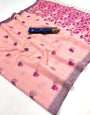 Elaborate Pink Pure Munga Cotton Silk Saree With Exquisite Blouse Piece