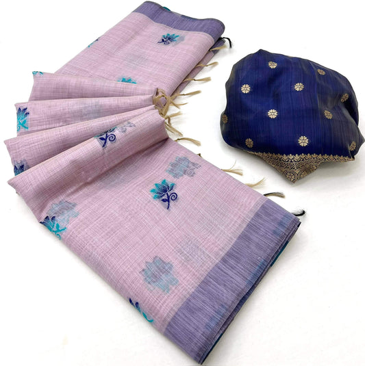 Resplendent Lavender Pure Munga Cotton Silk Saree With Proficient Blouse Piece