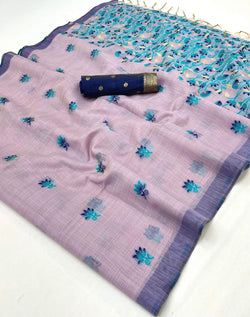 Resplendent Lavender Pure Munga Cotton Silk Saree With Proficient Blouse Piece