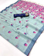 Lassitude Sea Green Pure Munga Cotton Silk Saree With Nebula Blouse Piece