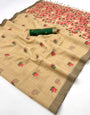 Blooming Beige Pure Munga Cotton Silk Saree With Charming Blouse Piece