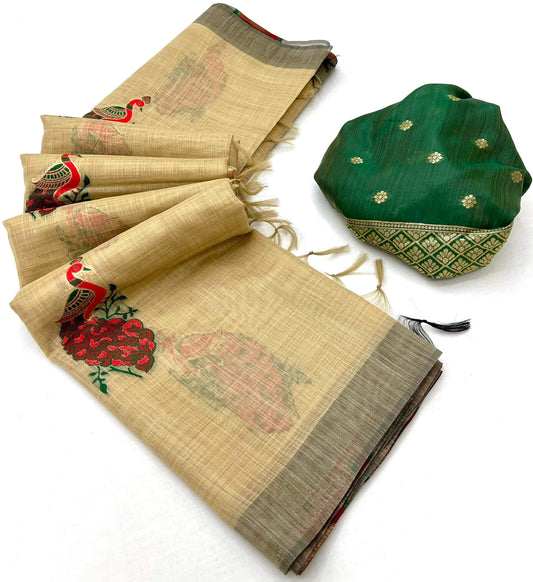 Zephyr Yellow Pure Munga Cotton Silk Saree With Demesne Blouse Piece