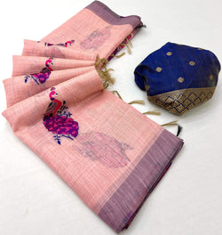Imbrication Pink Pure Munga Cotton Silk Saree With Prodigal Blouse Piece