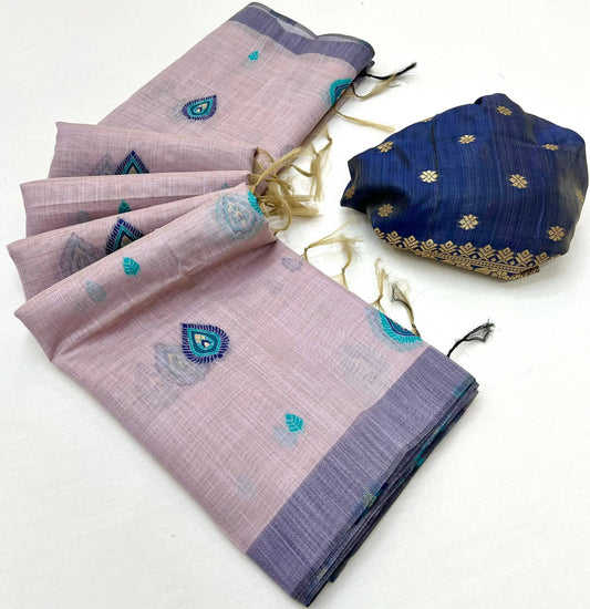 Arresting Lavender Pure Munga Cotton Silk Saree With Energetic Blouse Piece