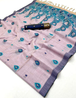 Arresting Lavender Pure Munga Cotton Silk Saree With Energetic Blouse Piece