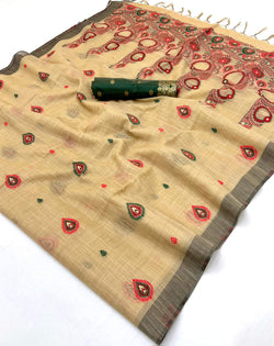 Magnificat Beige Pure Munga Cotton Silk Saree With Sensational Blouse Piece