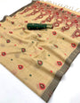 Magnificat Beige Pure Munga Cotton Silk Saree With Sensational Blouse Piece