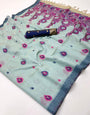 Angelic Sea Green Pure Munga Cotton Silk Saree With Enthralling Blouse Piece