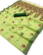 Preferable Pista Pure Munga Cotton Silk Saree With Refreshing Blouse Piece