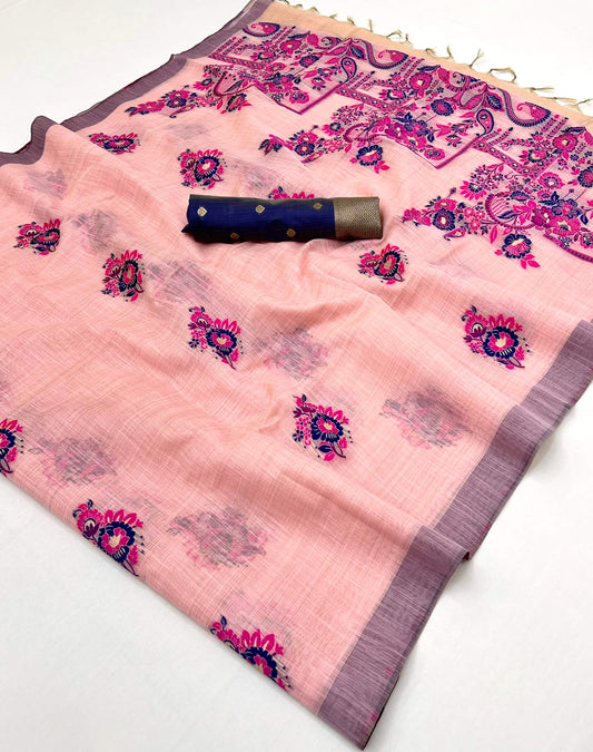 Evanescent Pink Pure Munga Cotton Silk Saree With Classic Blouse Piece