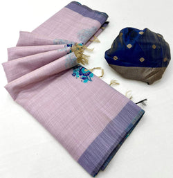 Grandiose Lavender Pure Munga Cotton Silk Saree With Innovative Blouse Piece