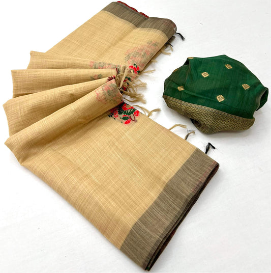 Diaphanous Yellow Pure Munga Cotton Silk Saree With Lovely Blouse Piece