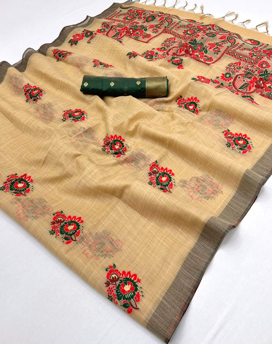 Diaphanous Yellow Pure Munga Cotton Silk Saree With Lovely Blouse Piece