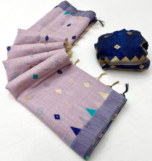 Prominent Lavender Pure Munga Cotton Silk Saree With Ethereal Blouse Piece