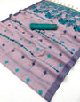 Stylish Lavender Pure Munga Cotton Silk Saree With Divine Blouse Piece