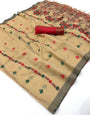 Beguiling Beige Pure Munga Cotton Silk Saree With Radiant Blouse Piece