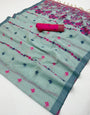 Lagniappe Sea Green Pure Munga Cotton Silk Saree With Outstanding Blouse Piece
