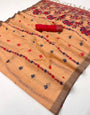 Piquant Peach Pure Munga Cotton Silk Saree With Palimpsest Blouse Piece