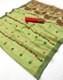 Seraphic Pista Pure Munga Cotton Silk Saree With Majesty Blouse Piece