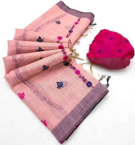 Woebegone Pink Pure Munga Cotton Silk Saree With Amazing Blouse Piece