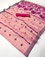Woebegone Pink Pure Munga Cotton Silk Saree With Amazing Blouse Piece